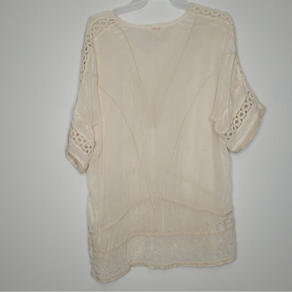 Sundance Swiss Dot Crochet Short Sleeve Top in Cream Ivory Boho size large - Picture 2 of 5